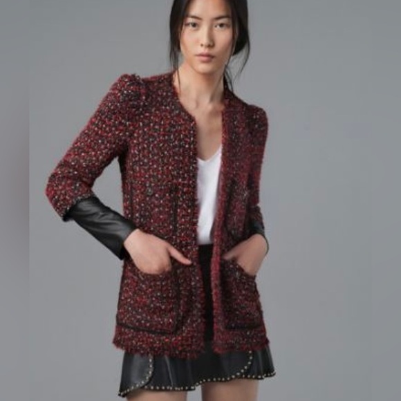 Zara Jackets & Blazers - ZARA Red and Black Tweed Open Blazer
